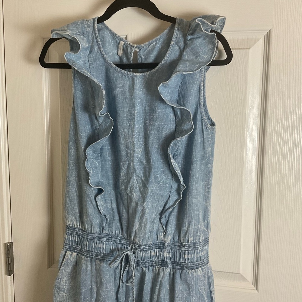 7 For All Mankind Denim Ruffle Romper Size Small Blue Acid Wash Jumpsuit - Picture 6 of 15